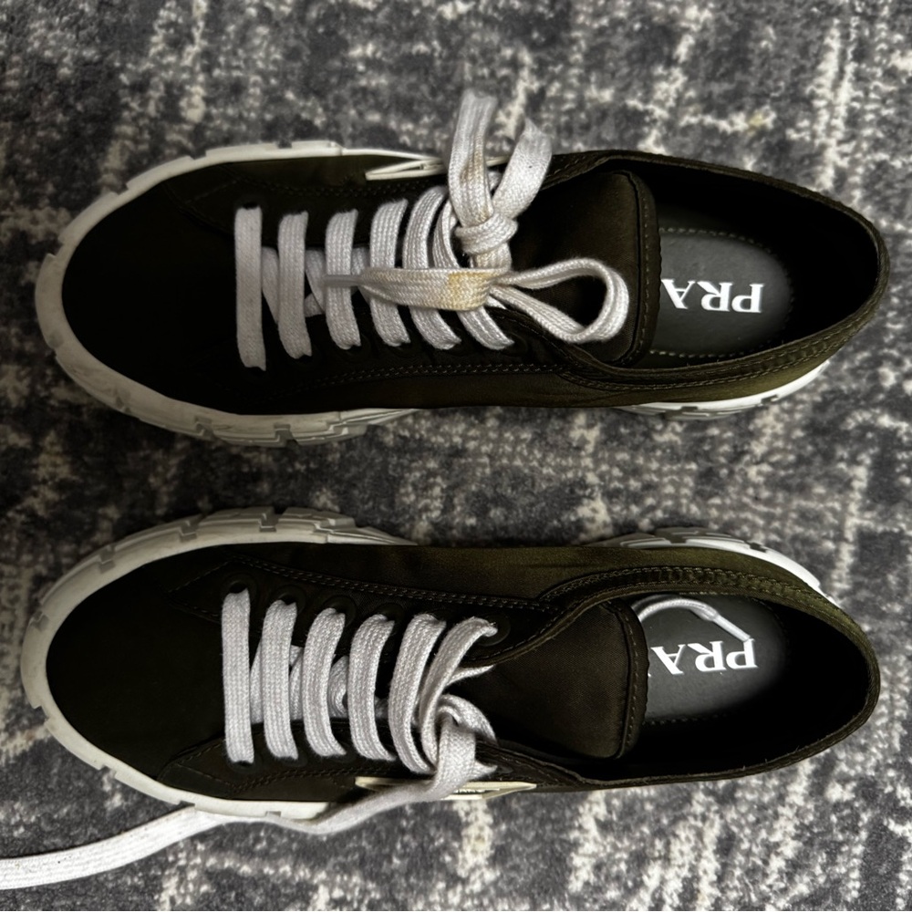 Prada Army Green Platform Sneakers with White Laces